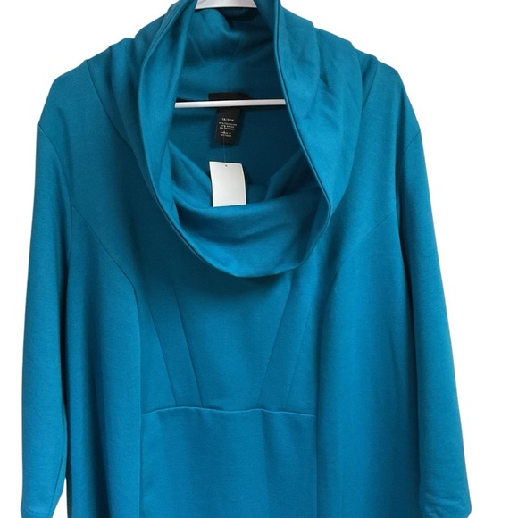 Lane Bryant Women's Size 18/20W Sheath Dress Cowl Neck Turquoise 3/4 Sleeves NWT - Picture 2 of 6